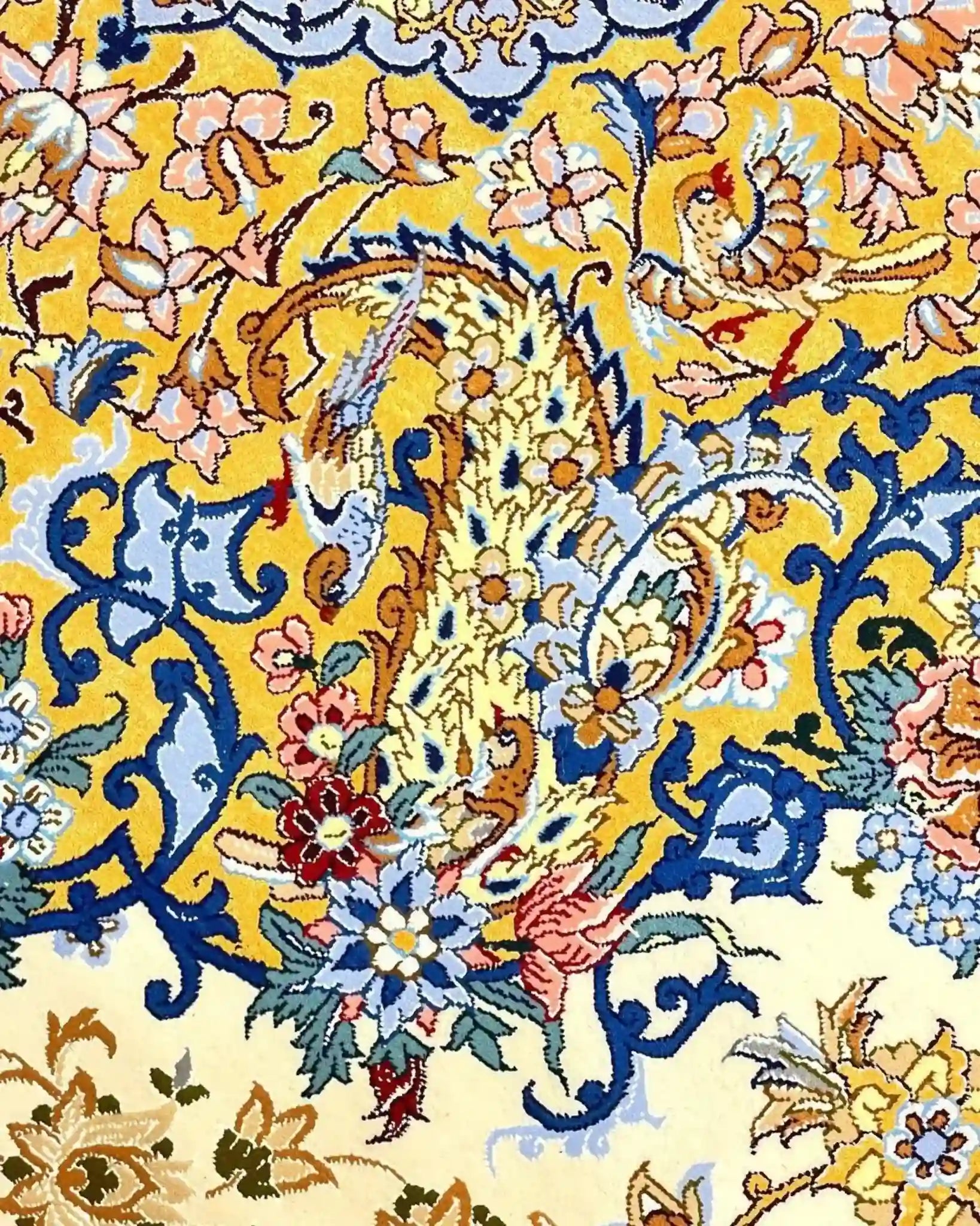 "Premium Isfahan hand-knotted Persian rug, ideal for brightening interiors."